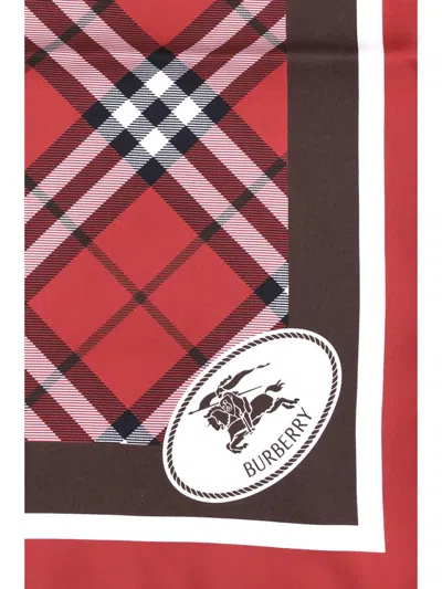 Burberry Medium Check Ekd Stamp Square Silk Twill Scarf In Red