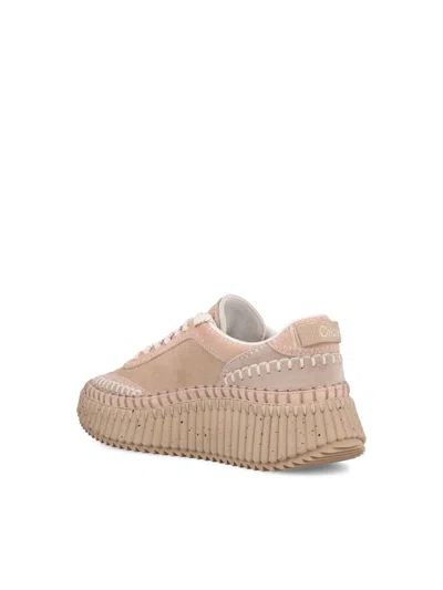 Chloé Nama Textured Leather-trimmed Platform Sneakers In Neutral