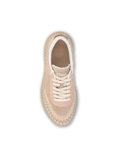 Chloé Nama Textured Leather-trimmed Platform Sneakers In Neutral