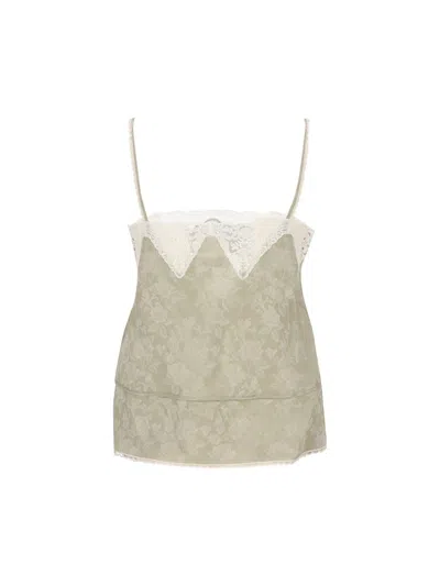 Chloé Silk Top With Drawstring Waist And Floral Pattern In Green