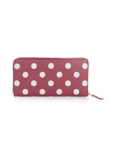 Comme Des Garçons Dots Printed Leather Line Zip Around Accessories In Pink
