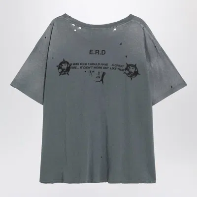 Enfants Riches Deprimes Blue Vintage-effect T-shirt With Print And Distressing In Gray