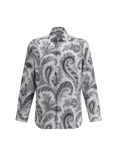 Etro Floral Paisley Button-up Shirt In Gray