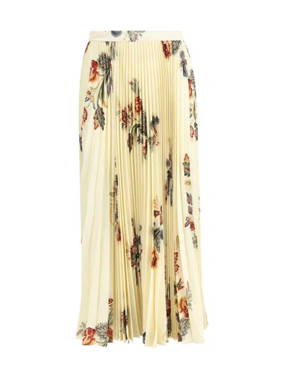 Etro Floral Print Pleated Midi Skirt In Yellow