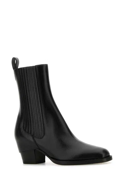 Fendi Black Leather Ankle Boots In Black