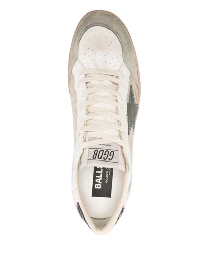 Golden Goose Ball Star Sneakers In Vintage Effect Leather With Olive Green Leather Star And Crocodile Effect Heel In Neutral