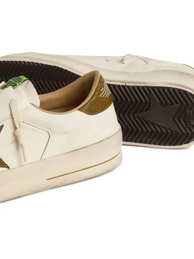 Golden Goose Stardan White Leather Sneakers With Green Star And Heel