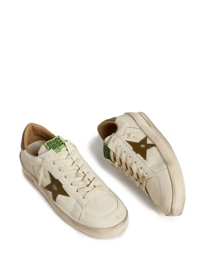 Golden Goose Stardan White Leather Sneakers With Green Star And Heel