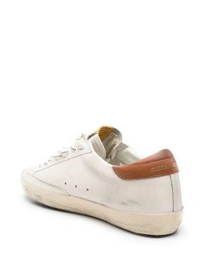 Golden Goose Super-star White Leather Sneakers With Grey Suede Star And Brown Heel In White