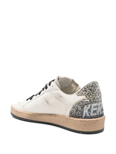 Golden Goose Ball Star Sneakers In Vintage Effect Leather And Suede With Glittered Star And Heel Tab In White