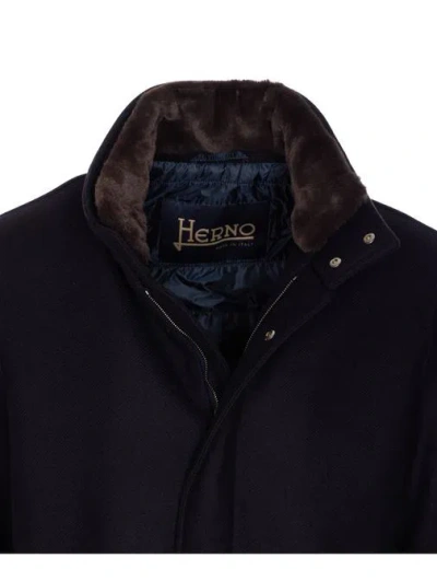 Herno Collar Shearling Removable Pockets Lateral Sleeves Long In Black
