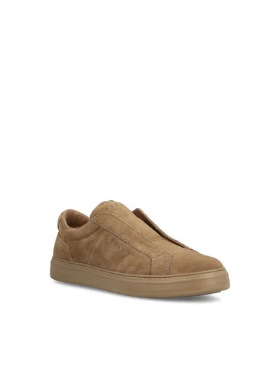 Hogan Brown Slip-on Leather Sneakers With Debossed Branding In Multi