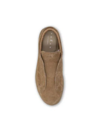 Hogan Brown Slip-on Leather Sneakers With Debossed Branding In Multi