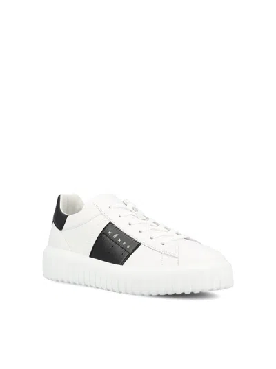 Hogan Panelled Design Calf Leather Sneakers With Chunky Sole In White