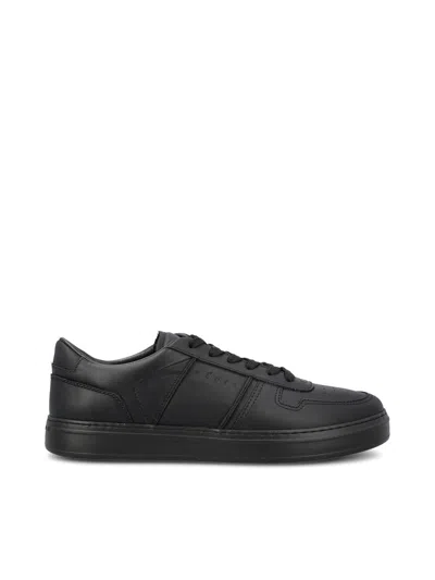 Hogan Leather Sneakers With Flat Sole And Perforated Toe Cap In Black