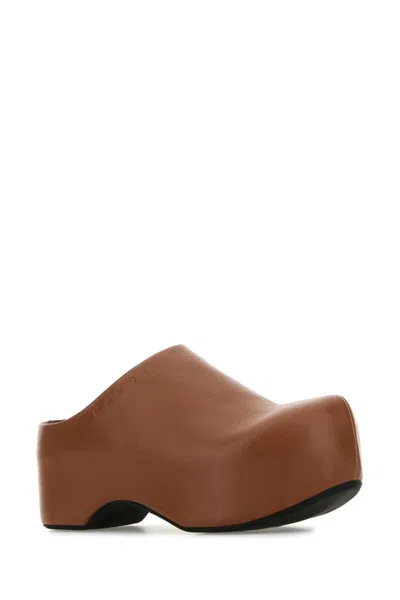 Marni Caramel Nappa Leather Mules In Brown