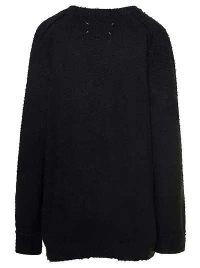 Maison Margiela Oversized Black Sweater With Ribbed Trim In Cotton Blend Woman