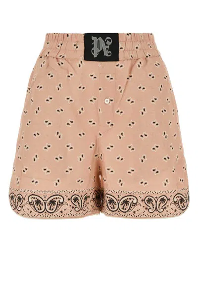 Palm Angels Printed Pattern Linen Blend Shorts In Pink