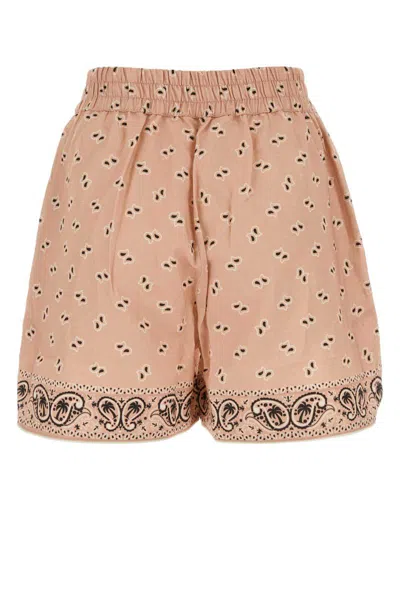 Palm Angels Printed Pattern Linen Blend Shorts In Pink