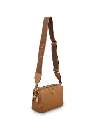 Prada Small Leather Crossbody Bag In Brown