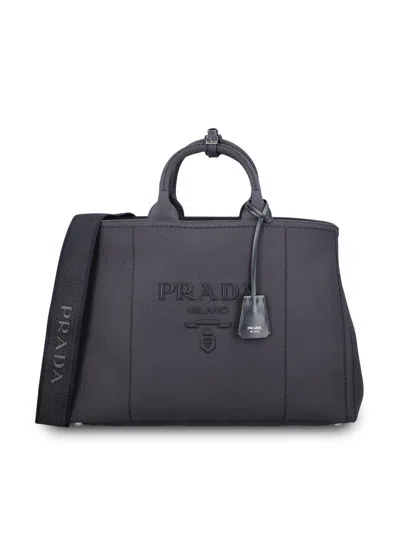 Prada Logo-embossed Tote Bag In Gray