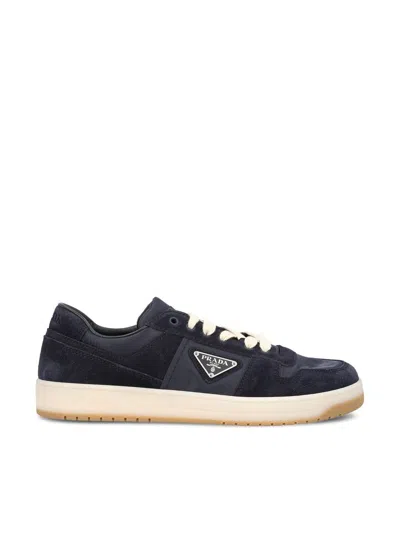 Prada Downtown Eyelets-detail Suede Sneakers In Blue