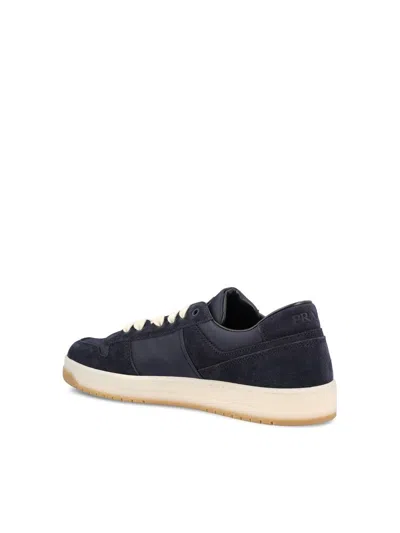 Prada Downtown Eyelets-detail Suede Sneakers In Blue