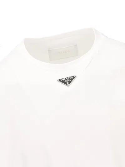 Prada Oversized White Cotton Logo T-shirt In Neutral