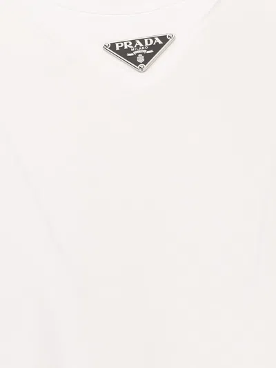 Prada Oversized White Cotton Logo T-shirt In Neutral