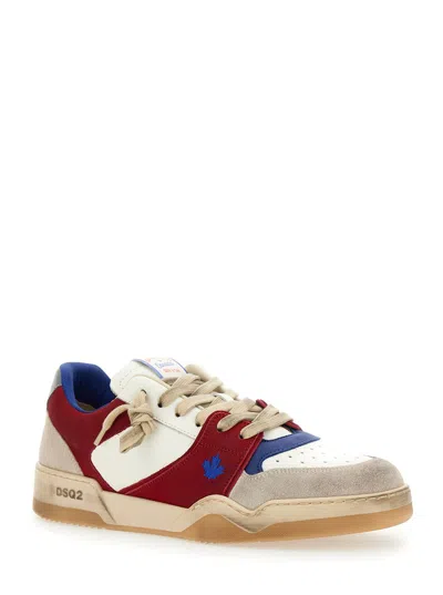 Dsquared2 Red Sneakers With Suede Inserts And Embossed Logo On The Side In Leather Man In White