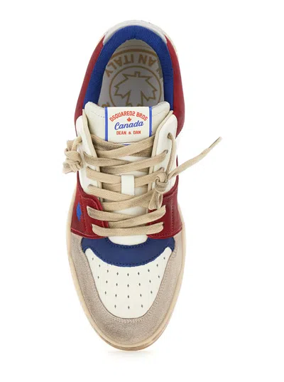 Dsquared2 Red Sneakers With Suede Inserts And Embossed Logo On The Side In Leather Man In White