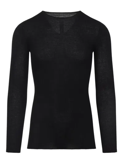 Rick Owens Black Wool Ribbed Round Neck Pullover In Black