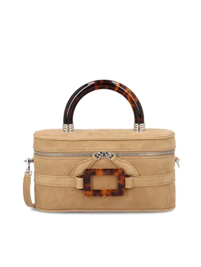 Roger Vivier Belle Vivier Vanity Mini Buckled Suede Clutch In Brown