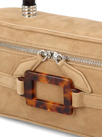 Roger Vivier Belle Vivier Vanity Mini Buckled Suede Clutch In Brown