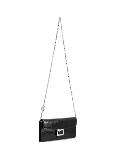 Roger Vivier Patent Leather Belle Vivier Wallet On Chain In Black