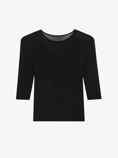 Saint Laurent Semi-sheer Crewneck Top With Cassandre In Black