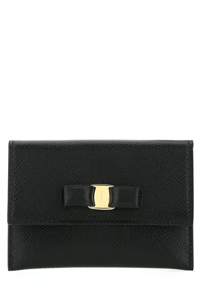 Ferragamo Black Leather Card Holder In Black