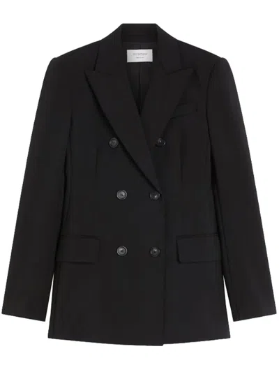 Sportmax Structured Double-breasted Blazer With Flap Pockets In Black