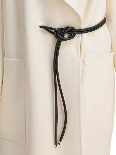Sportmax Waist Belted Long Coat With Large Pockets In White