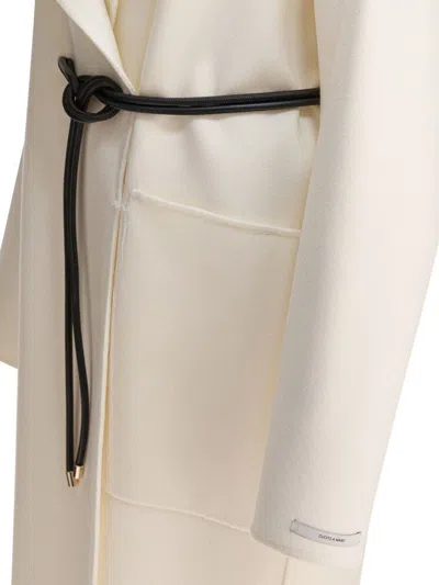 Sportmax Waist Belted Long Coat With Large Pockets In White