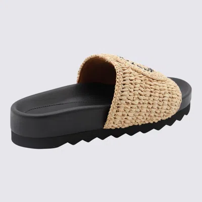 Stella Mccartney Raffia Woven Strap Flat Sole Slippers In Black