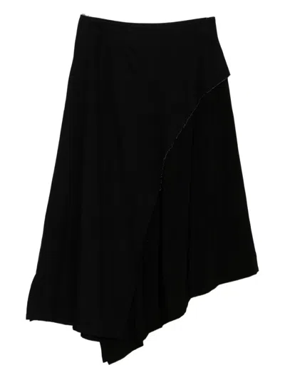 Y's Denim Panel Flare Skirt In Black