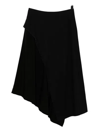 Y's Denim Panel Flare Skirt In Black