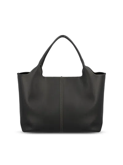 Tod's Black Leather Medium Tote Bag In Black