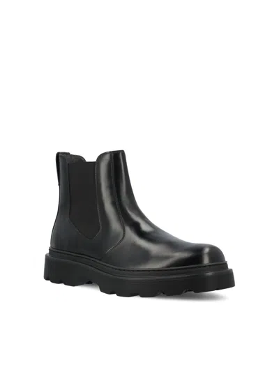 Tod's Chunky Sole Leather Ankle Boots With Elastic Panels In Black