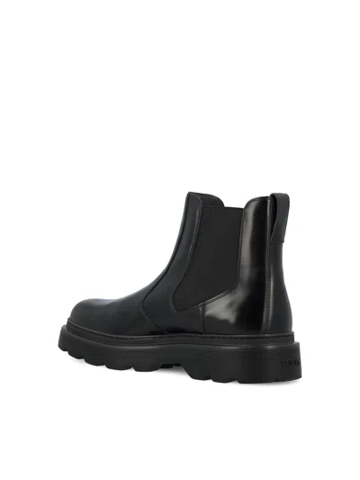 Tod's Chunky Sole Leather Ankle Boots With Elastic Panels In Black