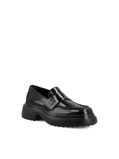 Tod's Leather Loafers With Chunky Sole And Glossy Finish In Black