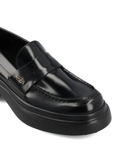 Tod's Leather Loafers With Chunky Sole And Glossy Finish In Black