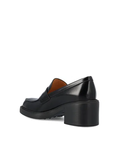 Tod's Leather Block Heel Loafers With Round Toe In Black