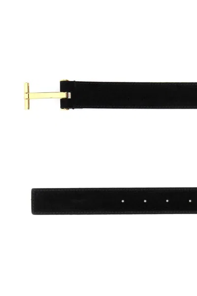 Tom Ford Suede Belt With Gold-tone Buckle And Multiple Holes In Black